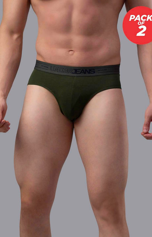 Men Premium Cotton Blend Olive Brief - (Pack of 2)- UnderJeans by Spykar