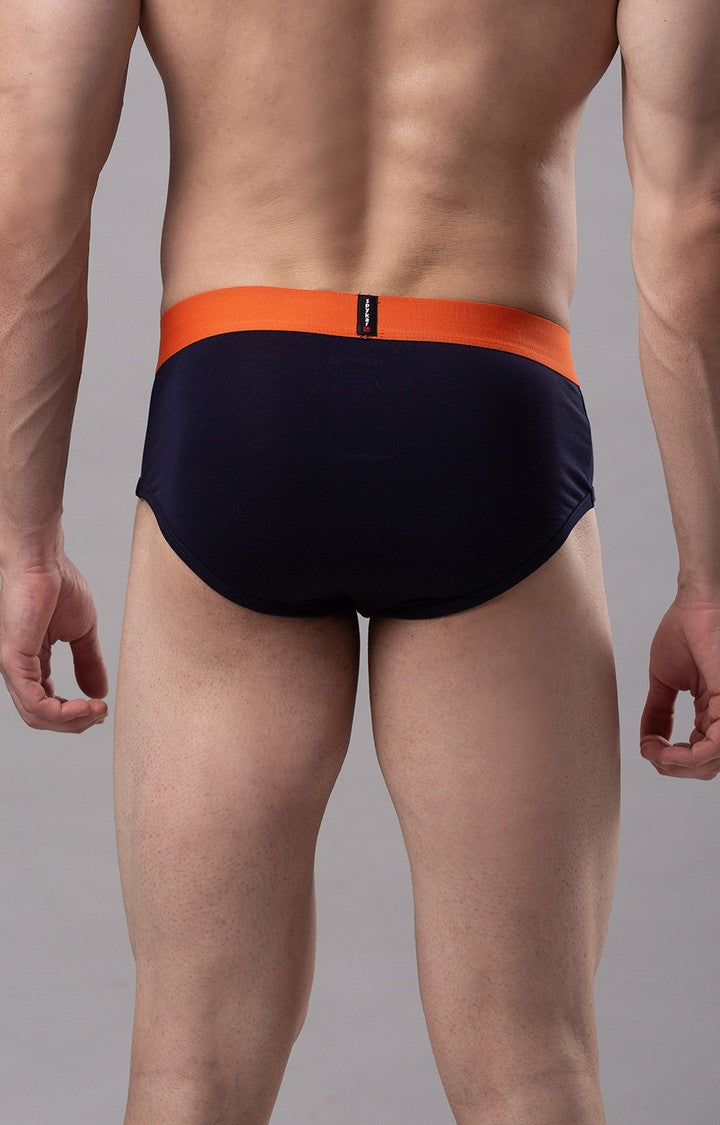 Men Premium Cotton Blend Navy-Orange Brief- UnderJeans by Spykar