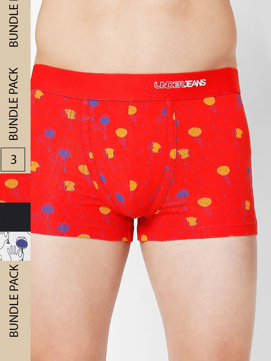 Men Premium Assorted Cotton Blend Printed Trunk - Pack Of 3- Underjeans by Spykar