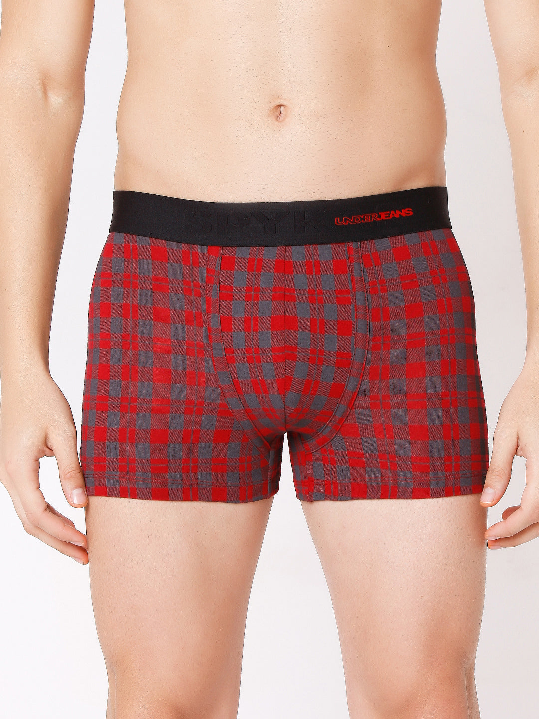 Men Premium Black Check & Maroon Check Cotton Blend Trunk (Pack of 2)- UnderJeans by Spykar