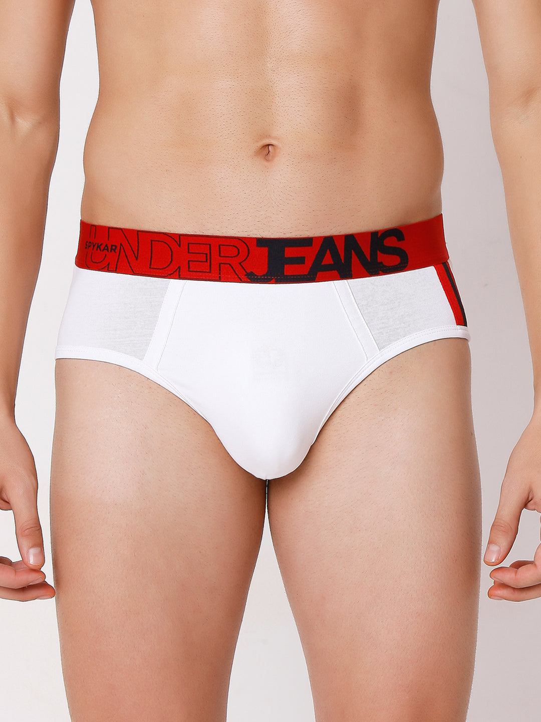 Men Premium Black-Org Navy-Org White-Red Cotton Blend Brief (Pack of 3)- Underjeans by Spykar