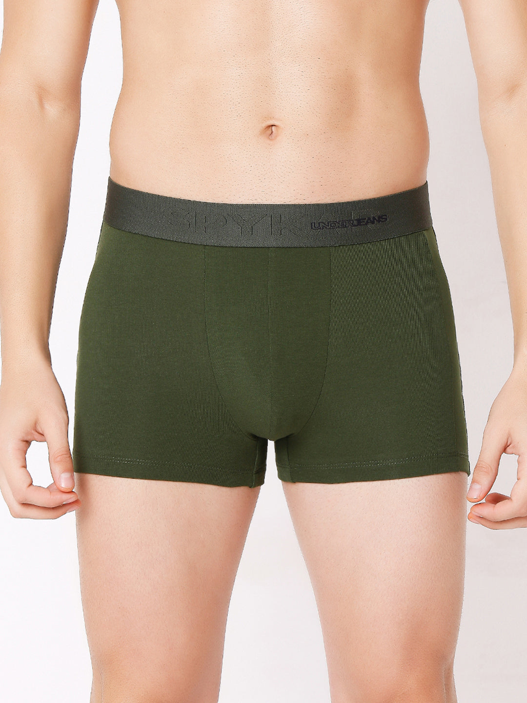 Men Premium Olive & White Cotton Blend Trunk (Pack of 2)- UnderJeans by Spykar