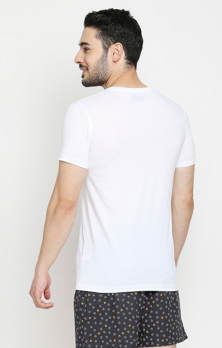 Men Premium White & Wine Cotton Regular Fit Round Neck T-shirts - Pack of 2 - UnderJeans by Spykar