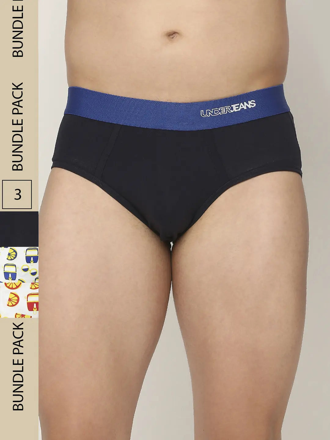 Men Premium Assorted Cotton Blend Printed Brief - Pack Of 3- Underjeans by Spykar