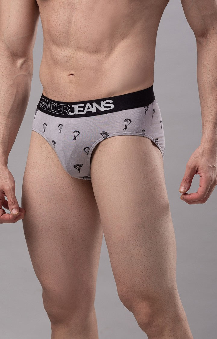 Men Premium Cotton Blend Grey Brief - (Pack of 2)- UnderJeans by Spykar