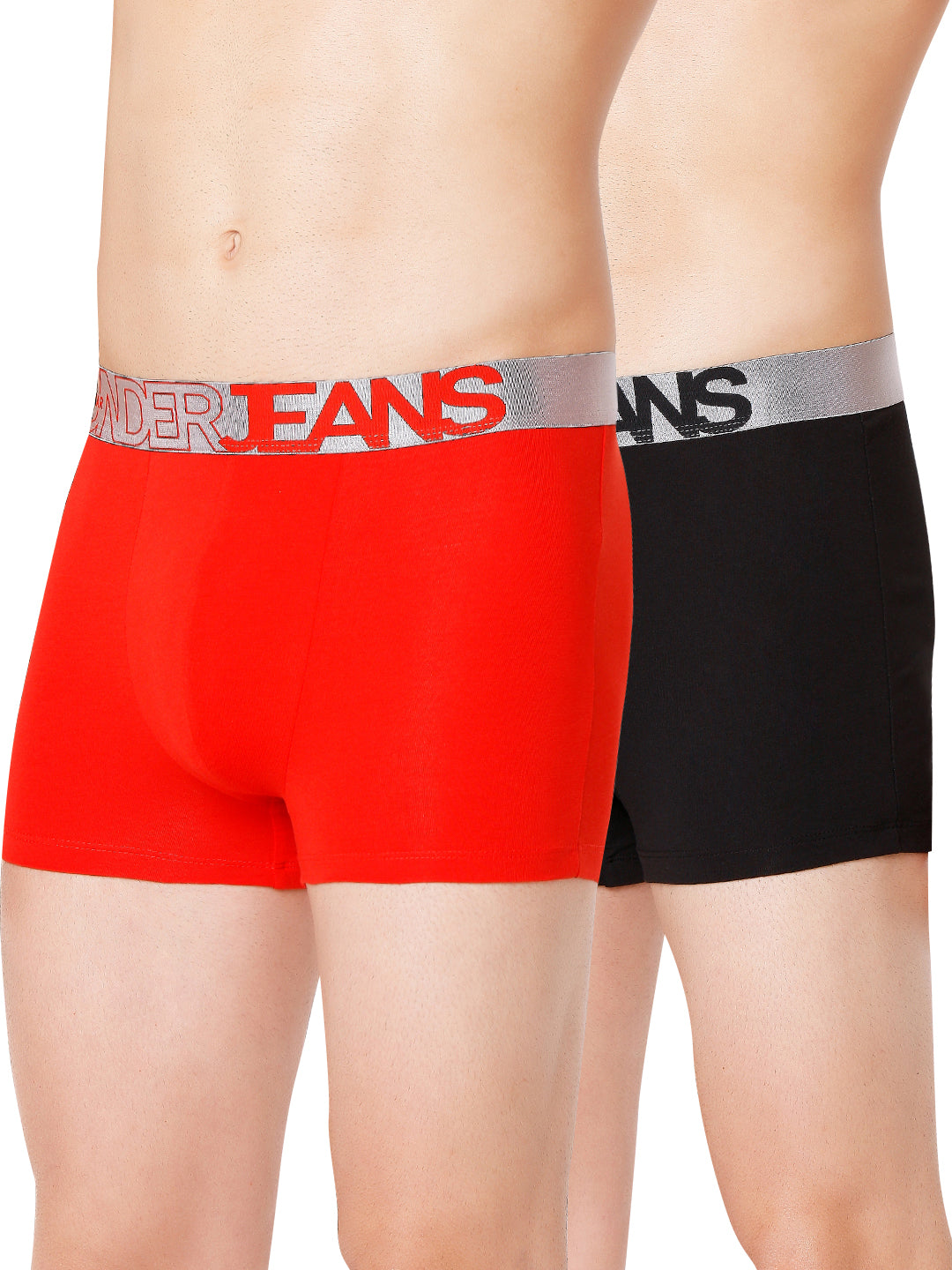 Men Premium Black & Red Cotton Blend Trunk (Pack of 2)- UnderJeans by Spykar