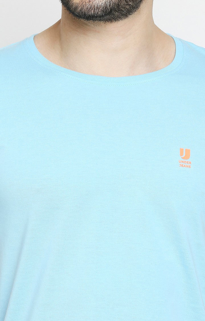 Men Premium Black & Blue Cotton Regular Fit Round Neck T-shirts - Pack of 2- UnderJeans by Spykar