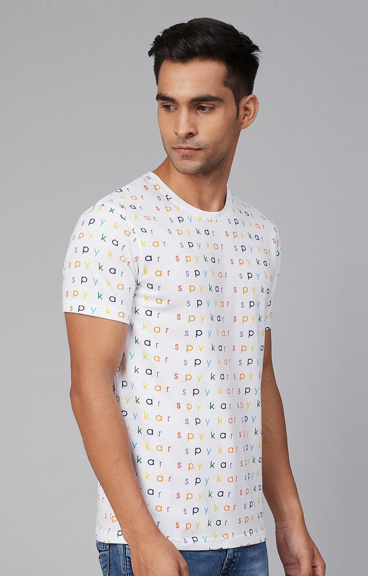 White Cotton Printed Round Neck T-Shirts- UnderJeans by Spykar