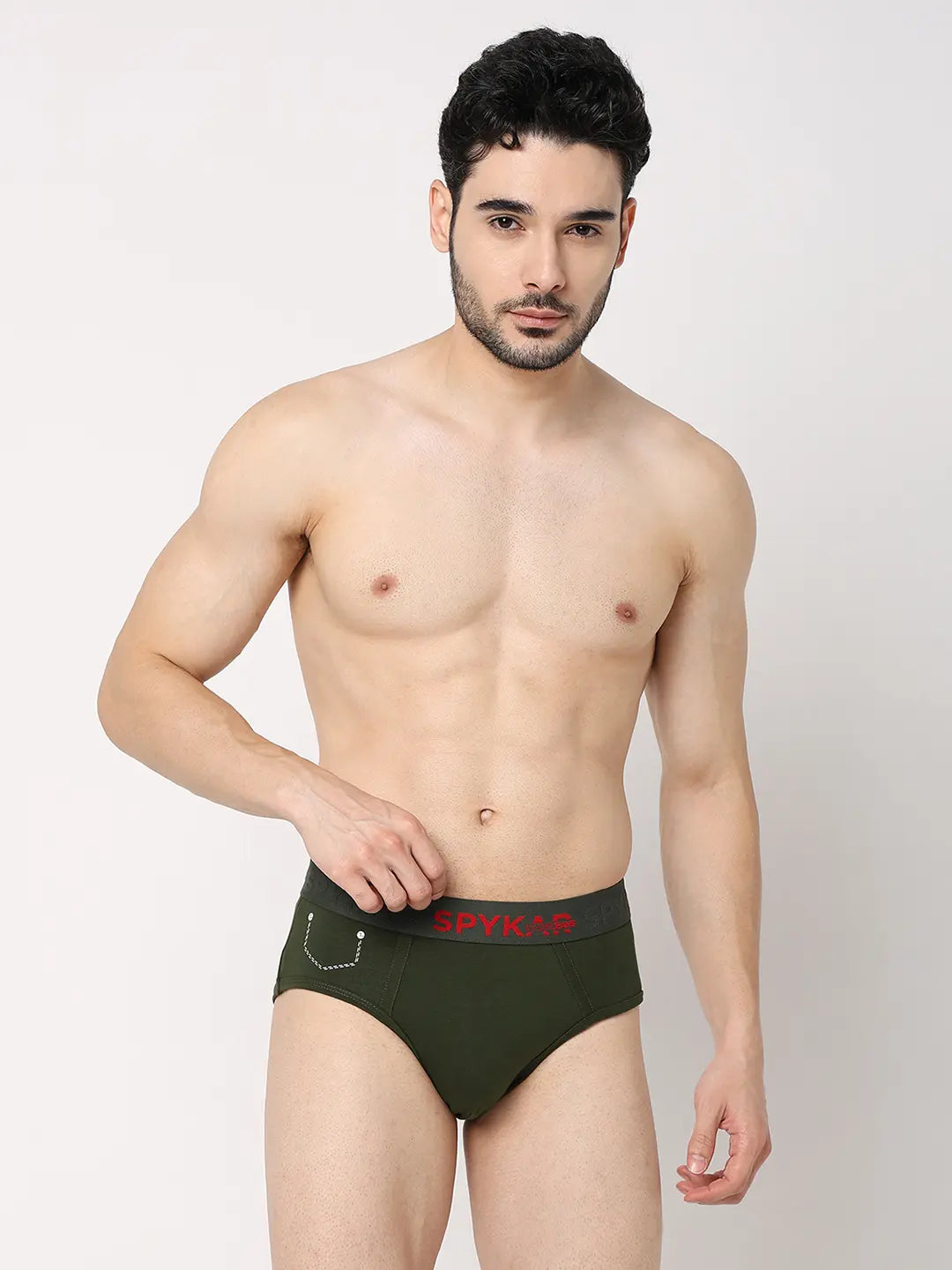 Underjeans by Spykar Men Premium Navy & Olive Cotton Blend Regular Fit Brief - Pack Of 2