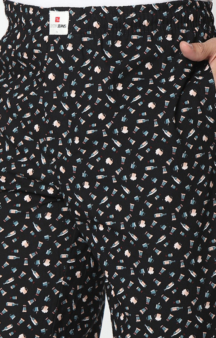 Men Premium Black/Green Cotton Printed Pyjama- UnderJeans By Spykar