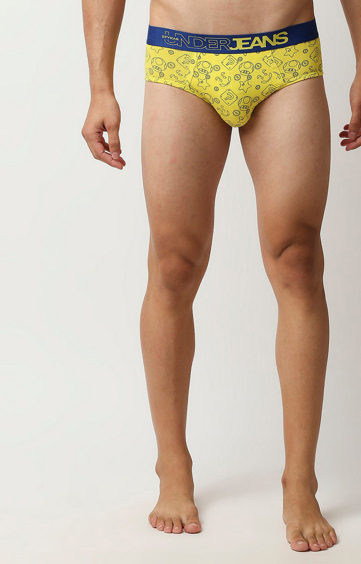 Underjeans by Spykar Men Premium Yellow Cotton Blend Regular Fit Brief