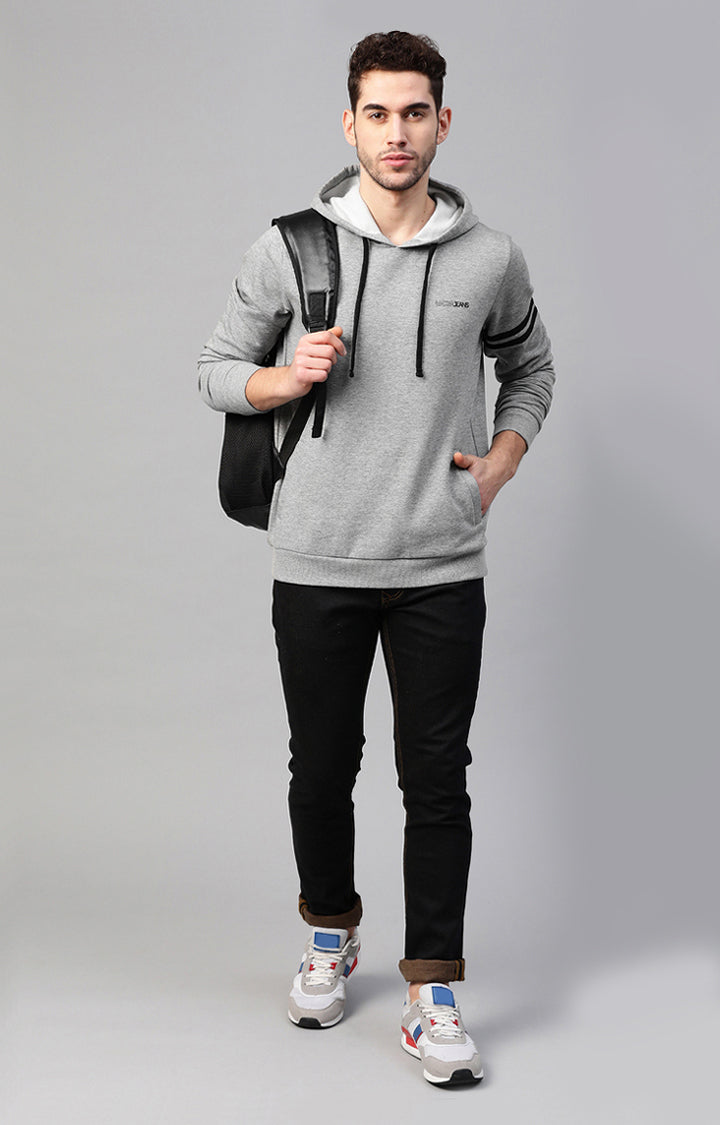 Grey Melange Cotton Solid Hooded Sweatshirts- UnderJeans by Spykar