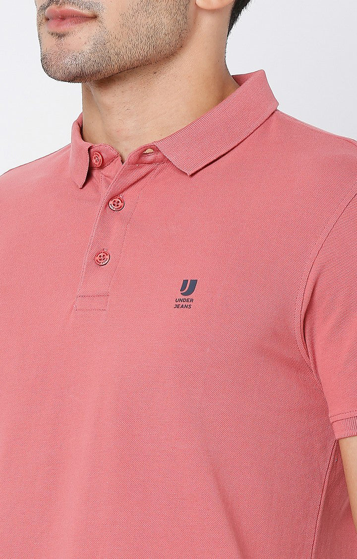 Men Premium Dull Brick Cotton Polo T-Shirts- UnderJeans by Spykar