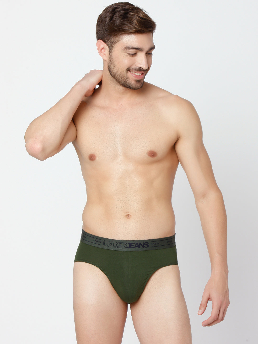 Men Premium Olive & White Cotton Blend Brief (Pack of 2)- UnderJeans by Spykar