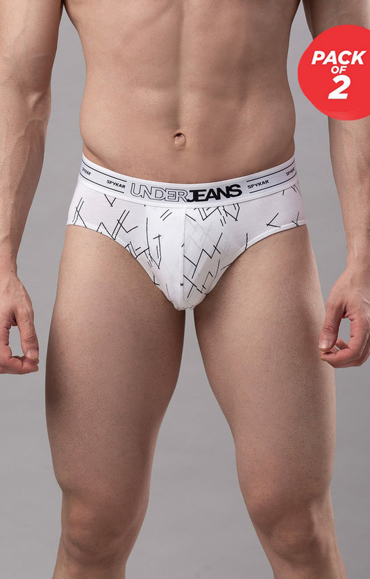 Underjeans by Spykar Men Premium Cotton Blend White Brief - (Pack of 2)