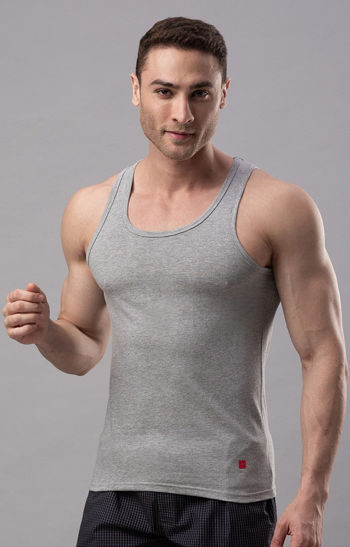 Grey 100% Cotton Vest (Round Neck)- UnderJeans by Spykar
