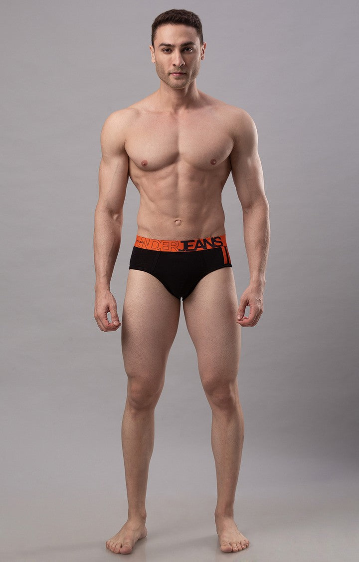 Men Premium Cotton Blend Black-Orange Brief- UnderJeans by Spykar