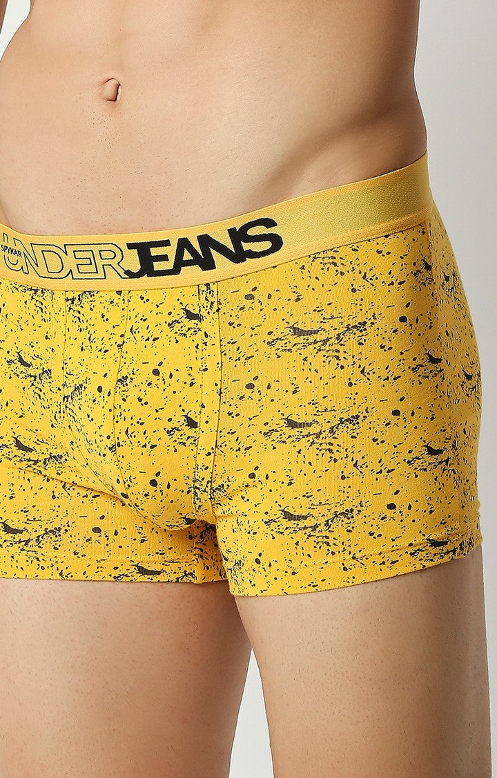 Men Premium Yellow Cotton Blend Regular Fit Trunk - UnderJeans by Spykar