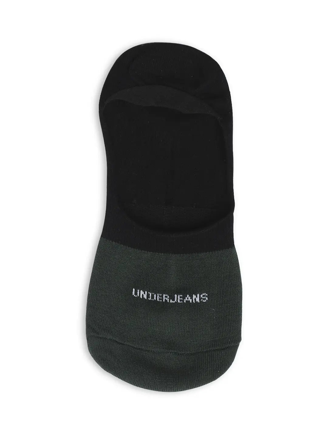 Men White & Bottle Green Cotton Blend No Show Socks - Pack Of 2 - Underjeans by Spykar