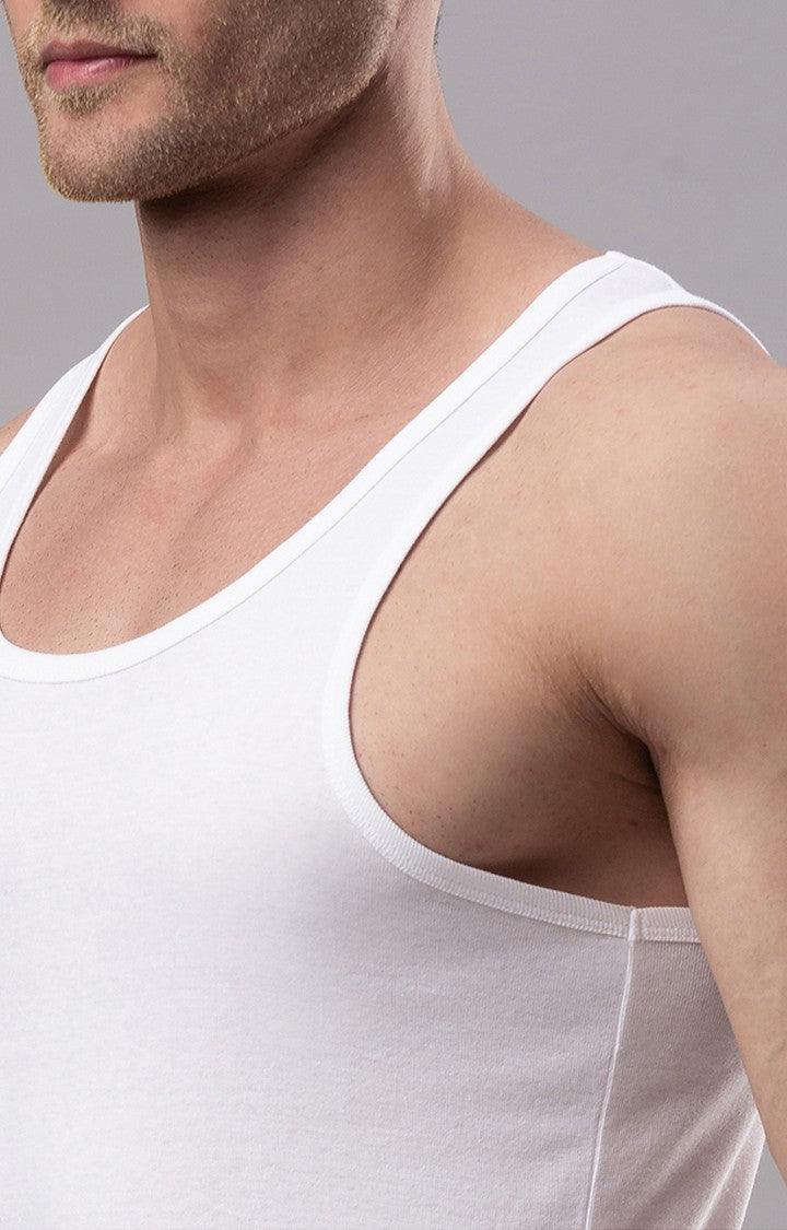 White 100% Cotton Vest (Round Neck)- UnderJeans by Spykar