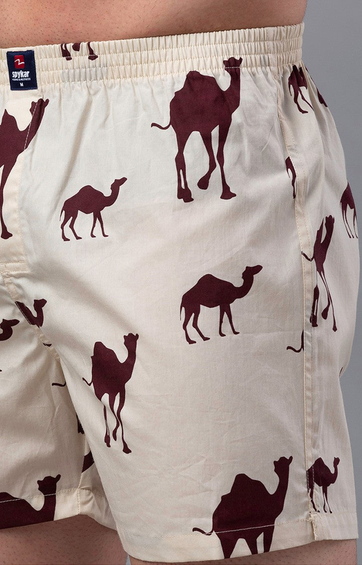 Beige Cotton Boxers for Men Premium - (Pack of 2)- UnderJeans by Spykar