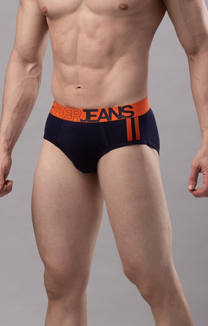 Men Premium Cotton Blend Navy-Orange Brief- UnderJeans by Spykar