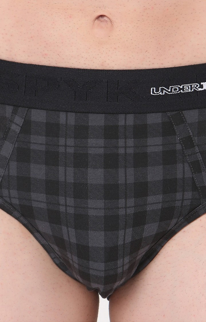 Black-Check Cotton Brief for Men Premium- UnderJeans by Spykar