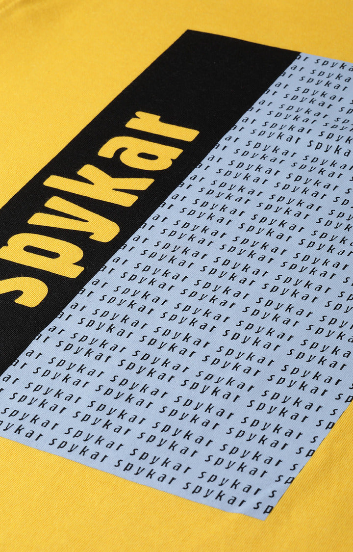 Mustard Cotton Printed Round Neck T-Shirts- UnderJeans by Spykar
