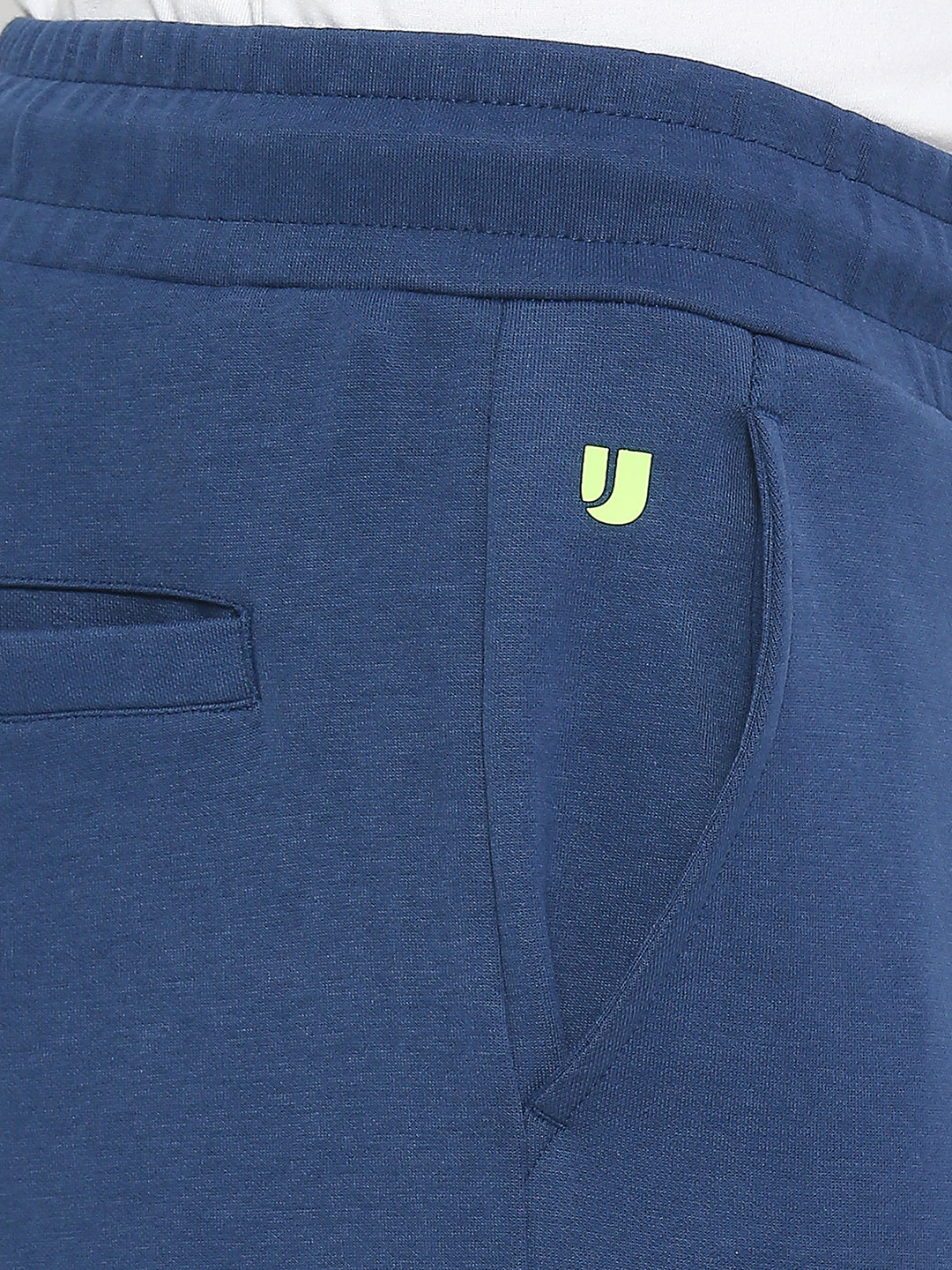 Men Premium Knitted Indigo Blue Cotton Straight Fit Trackpants- UnderJeans by Spykar