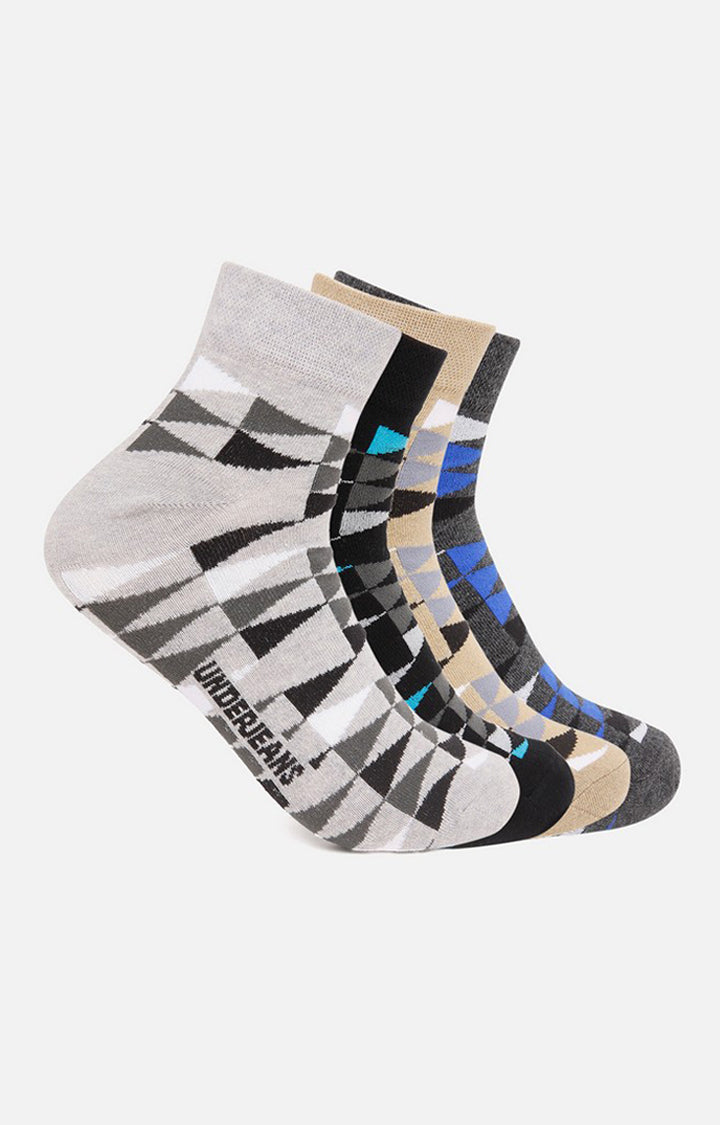 Men Premium Anthra Beige Black Grey Ankle Length (Non Terry) (Pack of 4) Socks- UnderJeans by Spykar