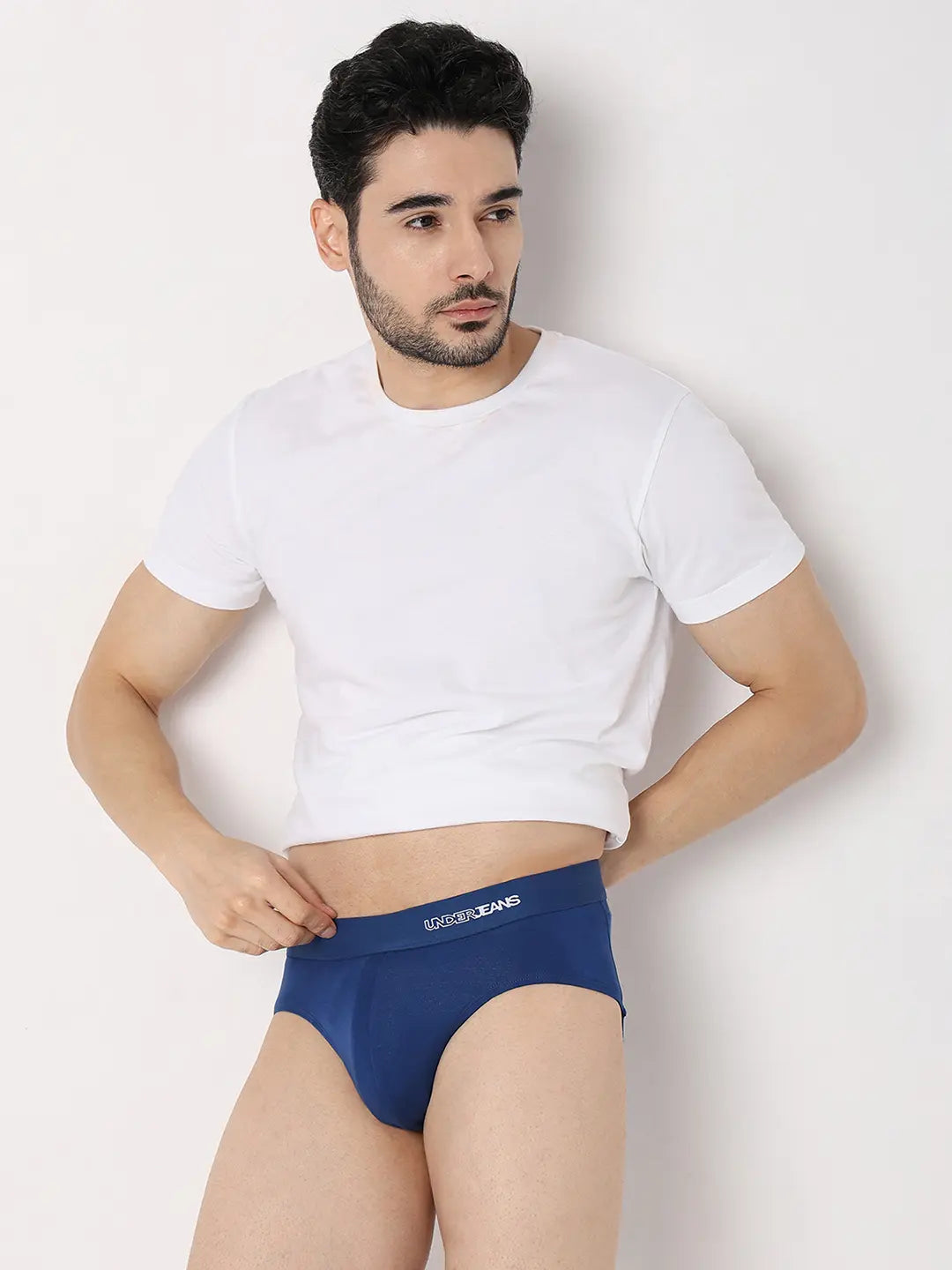 Underjeans by Spykar Men Premium Dark Blue Cotton Blend Regular Fit Brief