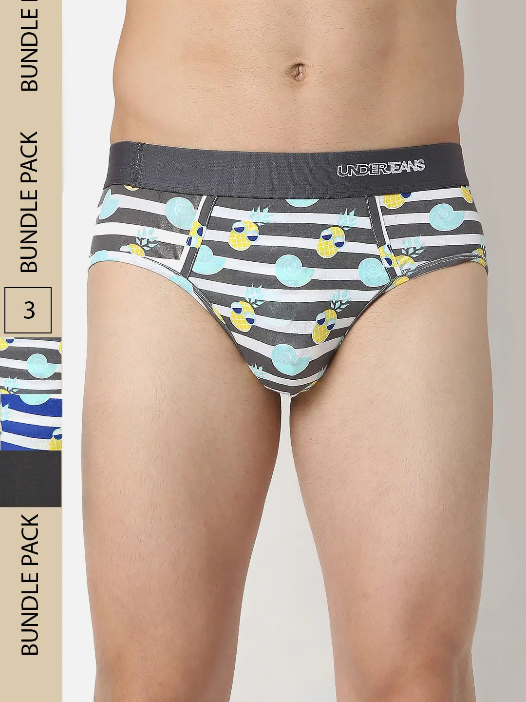 Men Premium Assorted Cotton Blend Printed Brief - Pack Of 3- Underjeans by Spykar