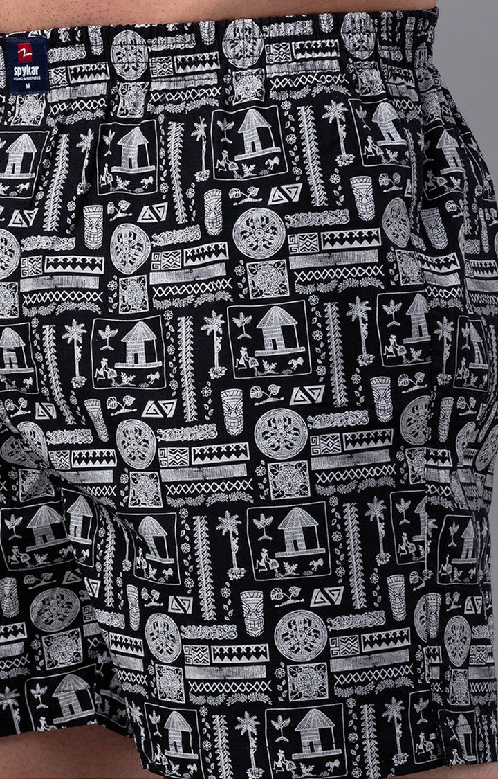 Black Cotton Boxer for Men Premium- UnderJeans by Spykar