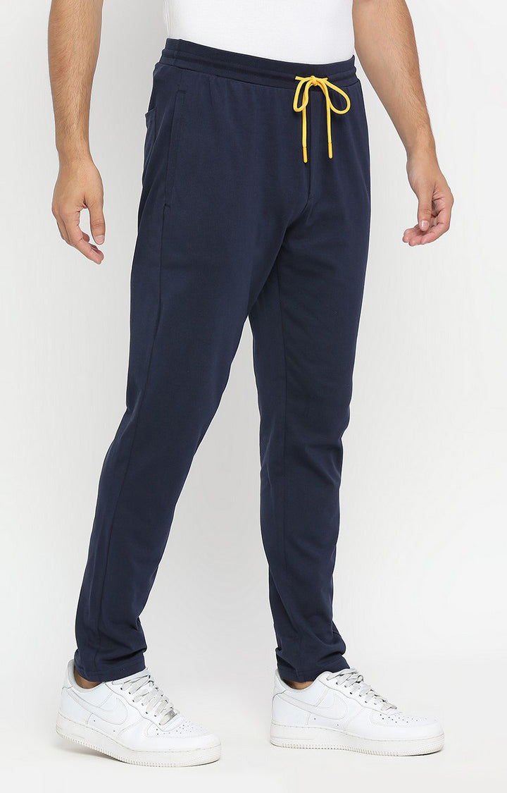 Men Premium Knitted Navy Cotton Trackpant - UnderJeans by Spykar