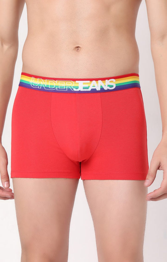 Men Premium Red Multi Cotton Blend Trunk- UnderJeans by Spykar