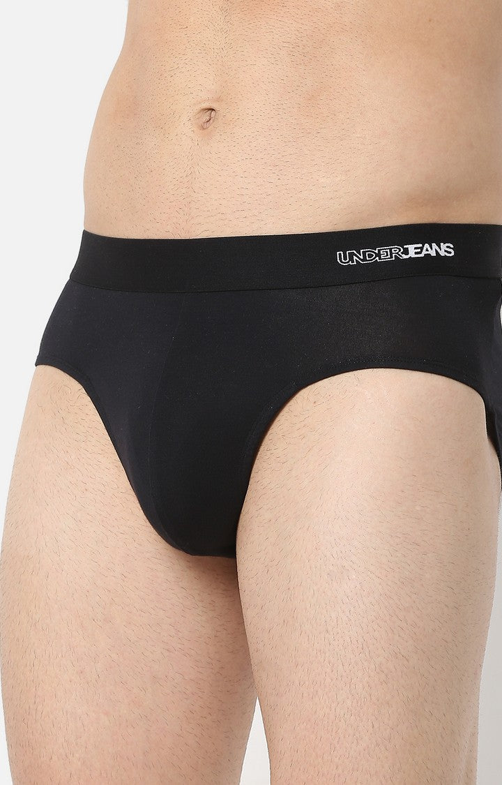Men Premiums Black Micromodal Brief - UnderJeans by Spykar