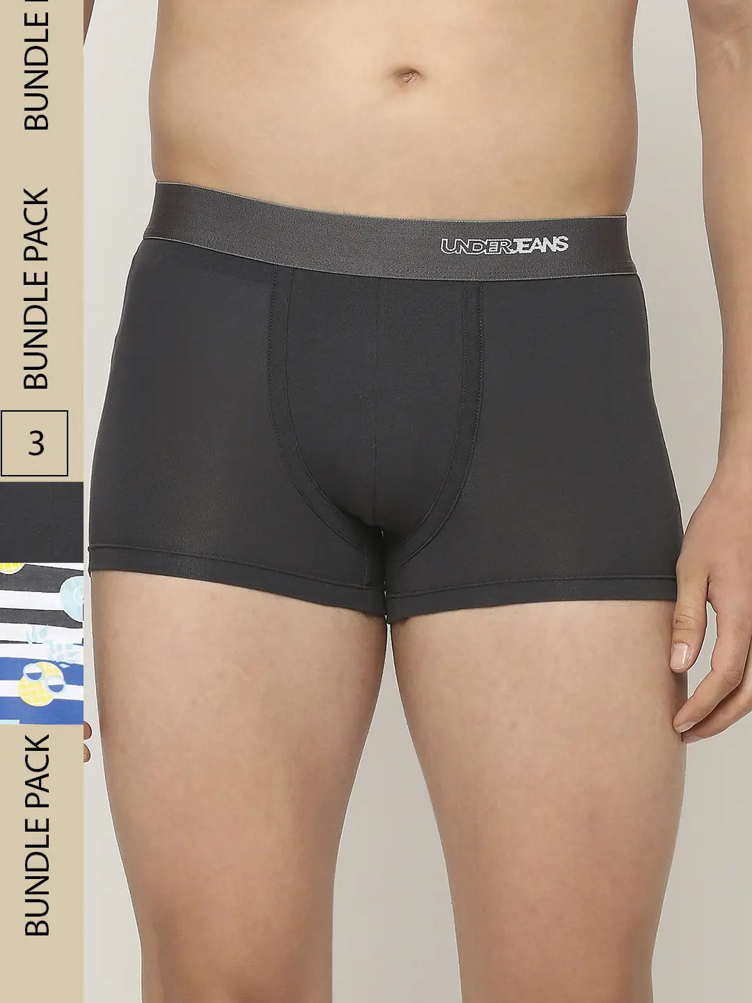 Men Premium Assorted Cotton Blend Printed Trunk - Pack Of 3- Underjeans by Spykar