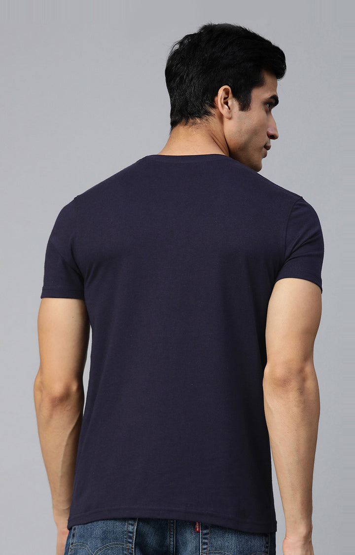 Navy Cotton Printed Round Neck T-Shirts- UnderJeans by Spykar