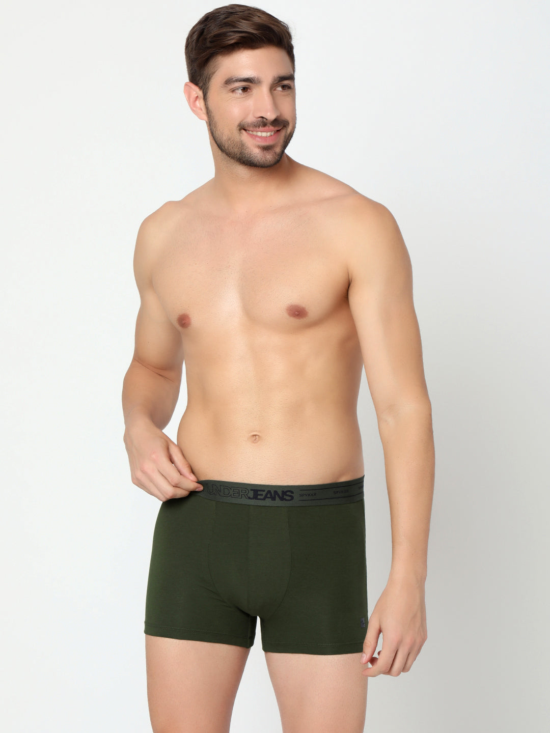 Men Premium Olive & White Cotton Blend Trunk (Pack of 2)- UnderJeans by Spykar