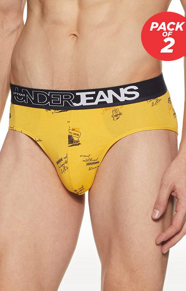 Yellow Cotton Brief for Men Premium - (Pack of 2)- UnderJeans by Spykar
