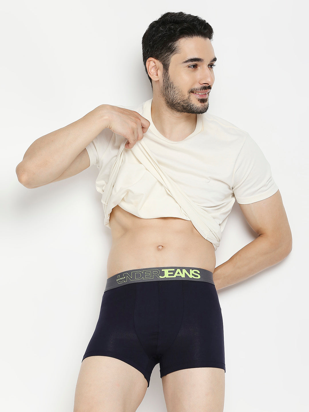 Men Premium Navy Blue & Olive Cotton Blend Trunk - Pack Of 2- UnderJeans by Spykar