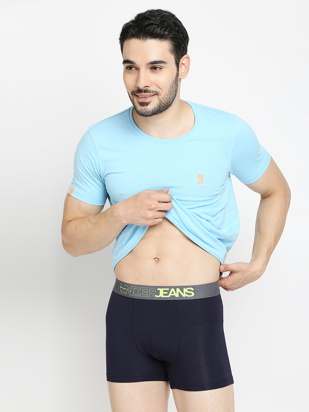 Men Premium Yellow & Navy Blue Cotton Blend Trunk - Pack Of 2- UnderJeans by Spykar