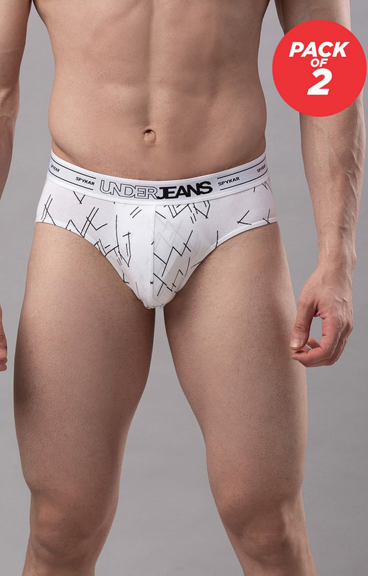 White Cotton Brief for Men Premium - (Pack of 2)- UnderJeans by Spykar