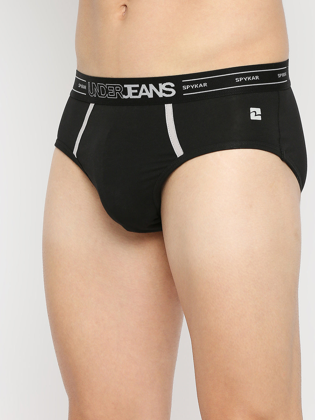 Men Premium Black Cotton Blend Brief - UnderJeans by Spykar