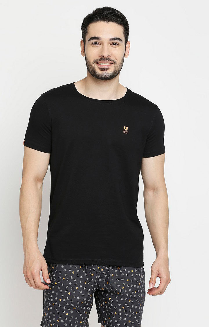 Men Premium Black & Blue Cotton Regular Fit Round Neck T-shirts - Pack of 2- UnderJeans by Spykar