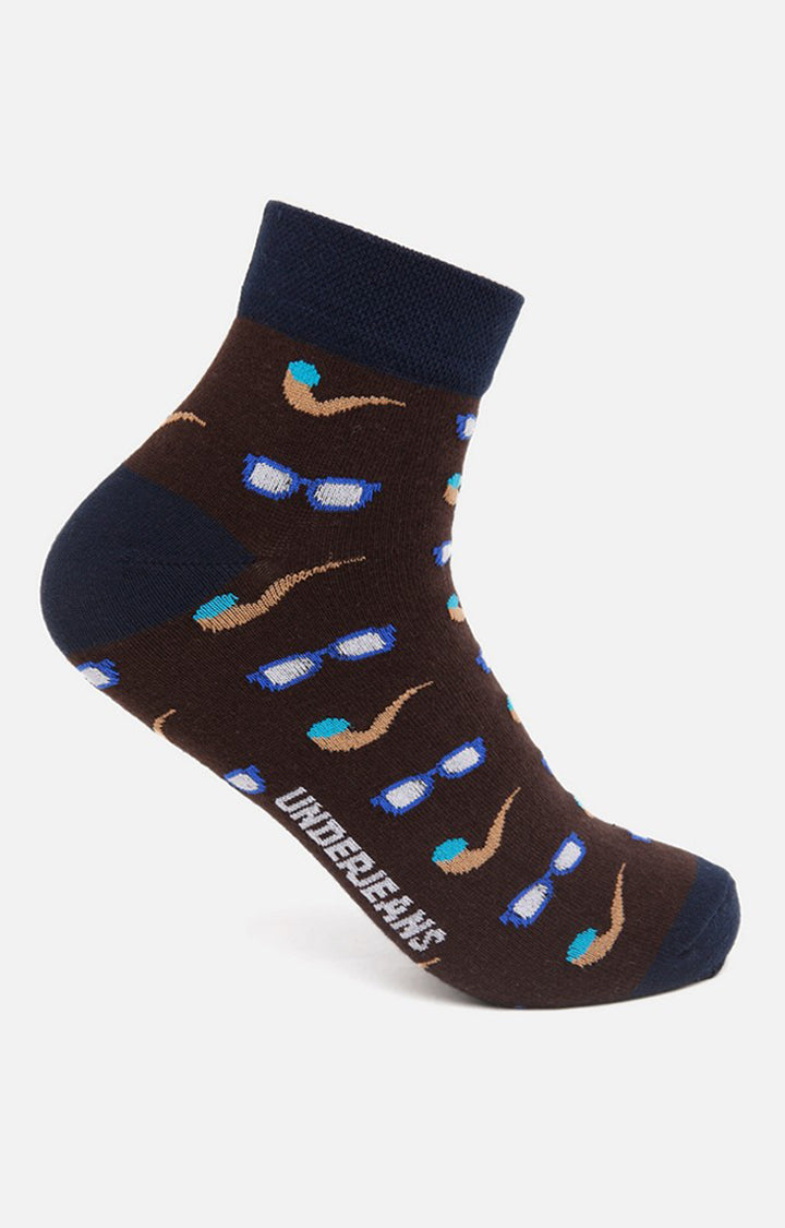Men Premium Brown Ankle Length (Non Terry) Single Pair of Socks- UnderJeans by Spykar