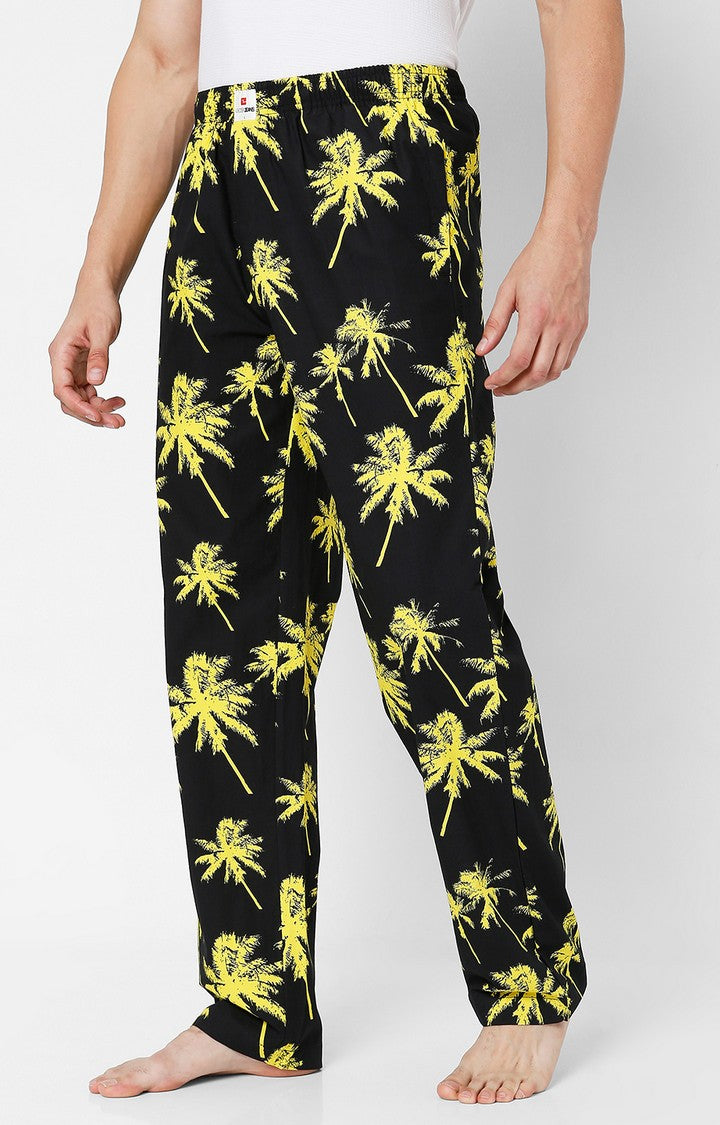 Men Premium Black & Yellow Cotton Printed Pyjama - UnderJeans By Spykar
