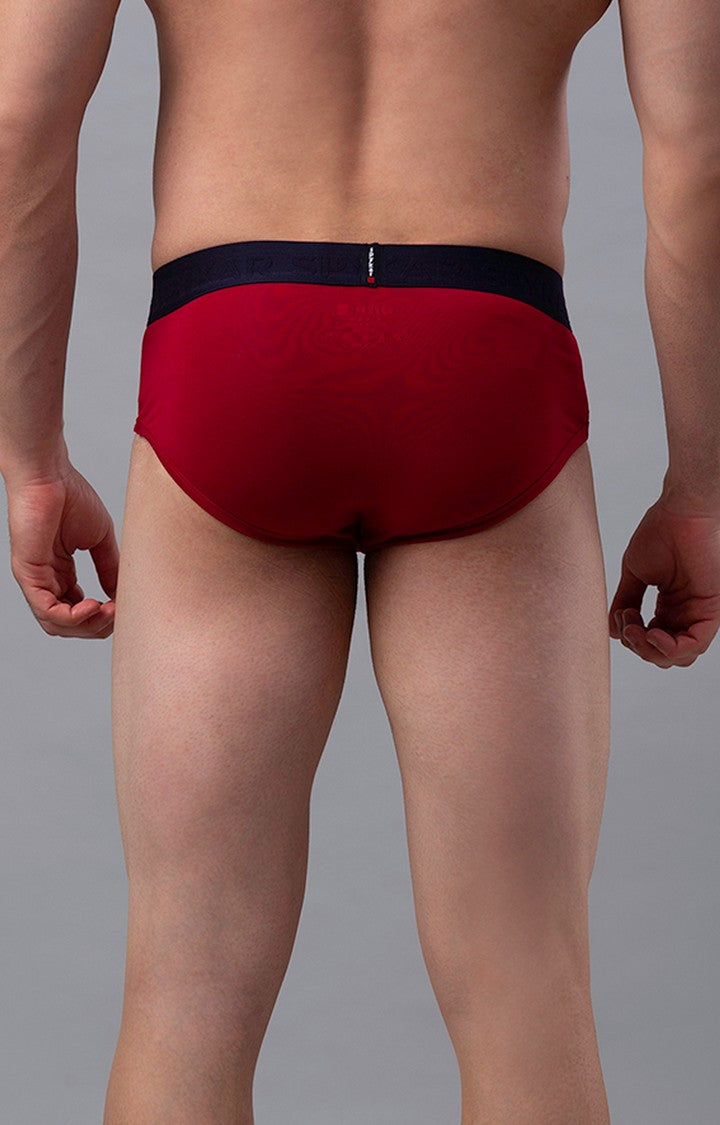 Men Premium Cotton Blend Maroon Brief- UnderJeans by Spykar