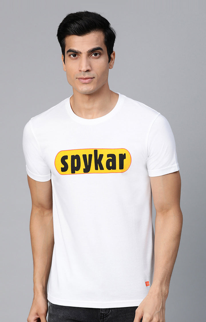 White Cotton Printed Round Neck T-Shirts- UnderJeans by Spykar