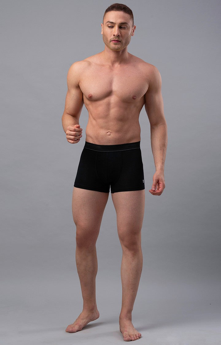 Men Premium Black Cotton Blend Trunk - UnderJeans by Spykar